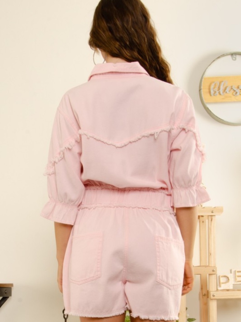 Soft Pink Short-Sleeve Button Romper - Picture 3 of 4